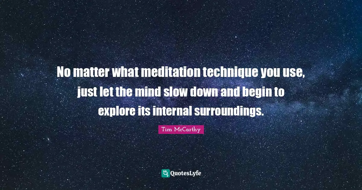 No matter what meditation technique you use, just let the mind slow down and begin to explore its internal surroundings.