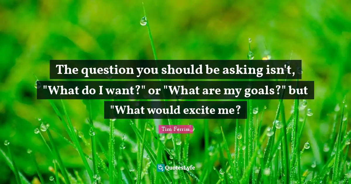 Tim Ferriss Quotes: "The question you should be asking isn't, "What do I want?" or "What are my goals?" but "What would excite me?"