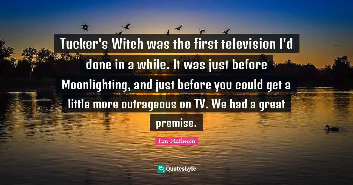 Tucker's Witch was the first television I'd done in a while. It was just before Moonlighting, and just before you could get a little more outrageous on TV. We had a great premise.