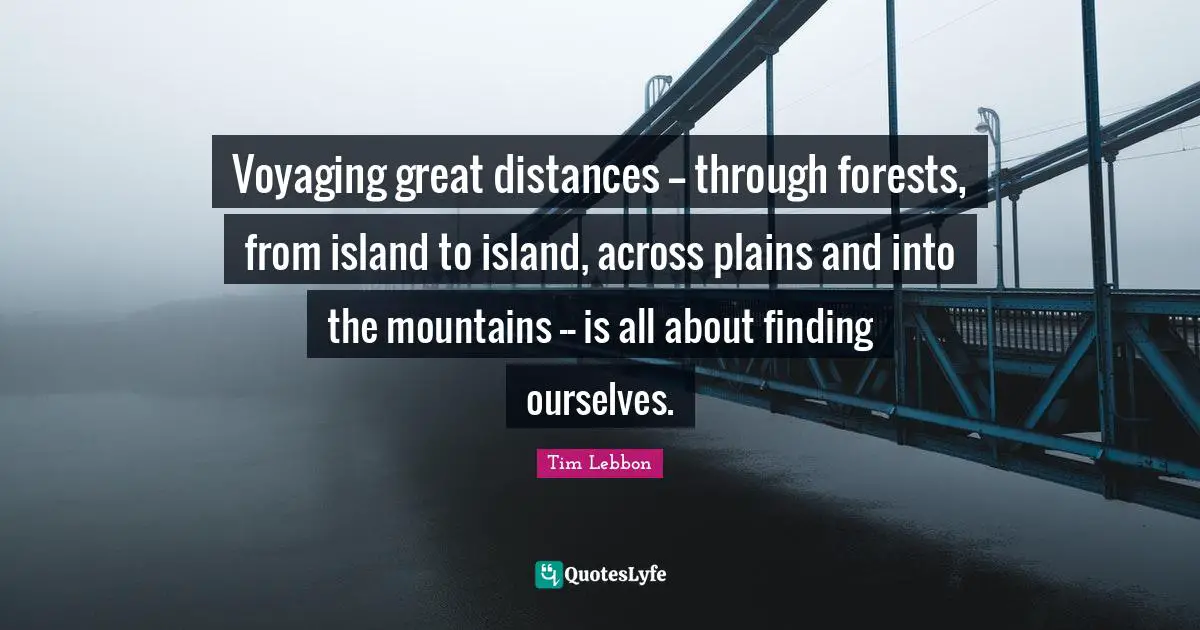 Voyaging great distances -- through forests, from island to island, across plains and into the mountains -- is all about finding ourselves.