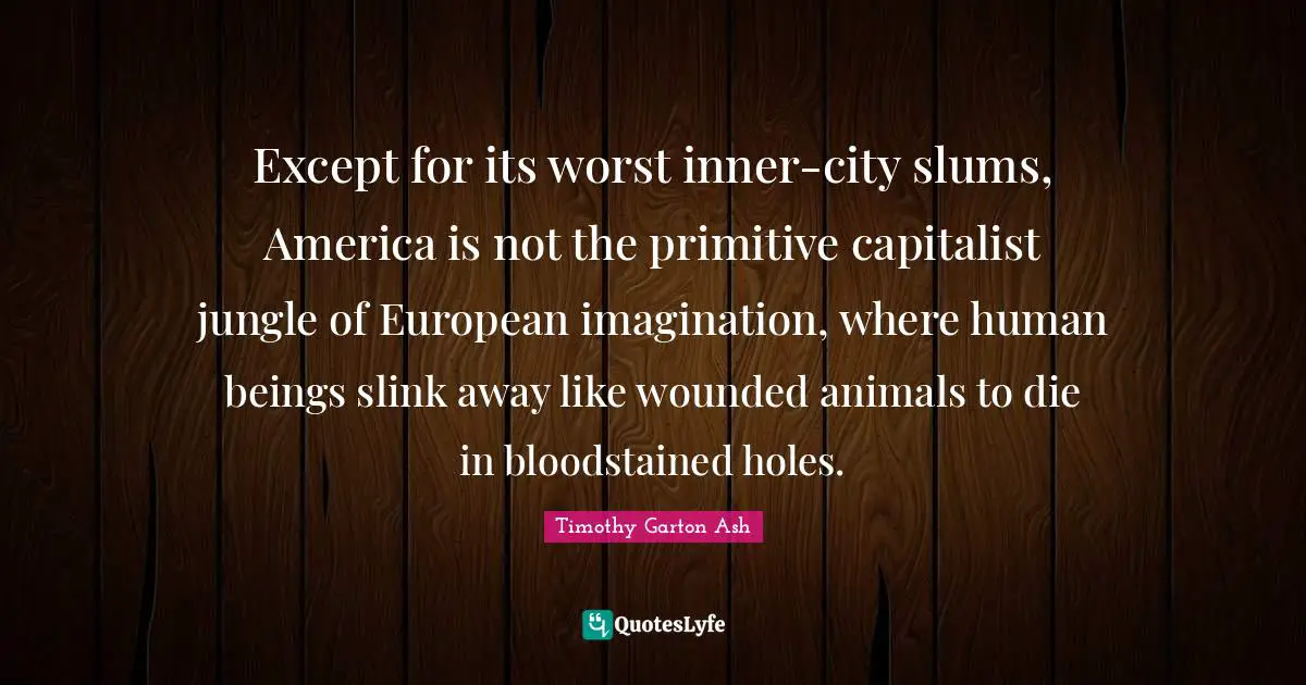 Except for its worst inner-city slums, America is not the primitive capitalist jungle of European imagination, where human beings slink away like wounded animals to die in bloodstained holes.