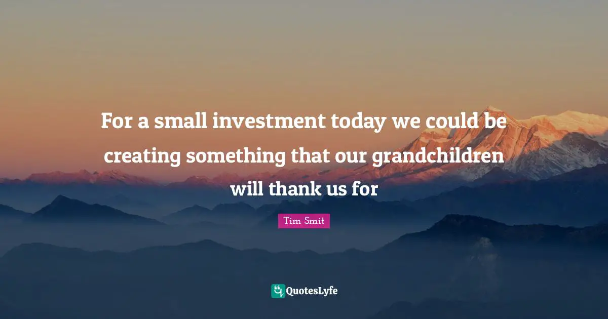 Creating Something Quotes: "For a small investment today we could be creating something that our grandchildren will thank us for"