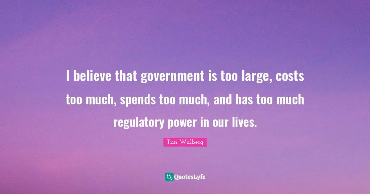 I believe that government is too large, costs too much, spends too much, and has too much regulatory power in our lives.