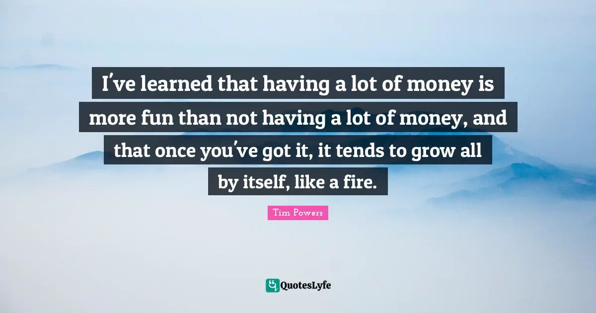 I've learned that having a lot of money is more fun than not having a lot of money, and that once you've got it, it tends to grow all by itself, like a fire.
