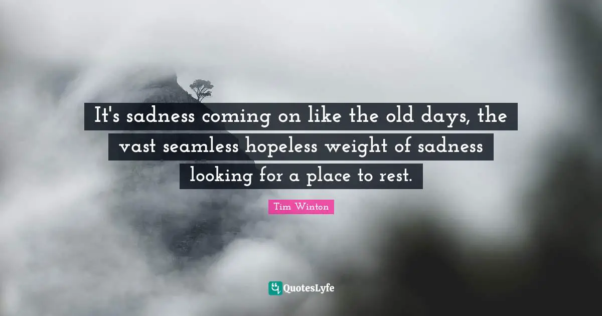 Old Days Quotes: "It's sadness coming on like the old days, the vast seamless hopeless weight of sadness looking for a place to rest."