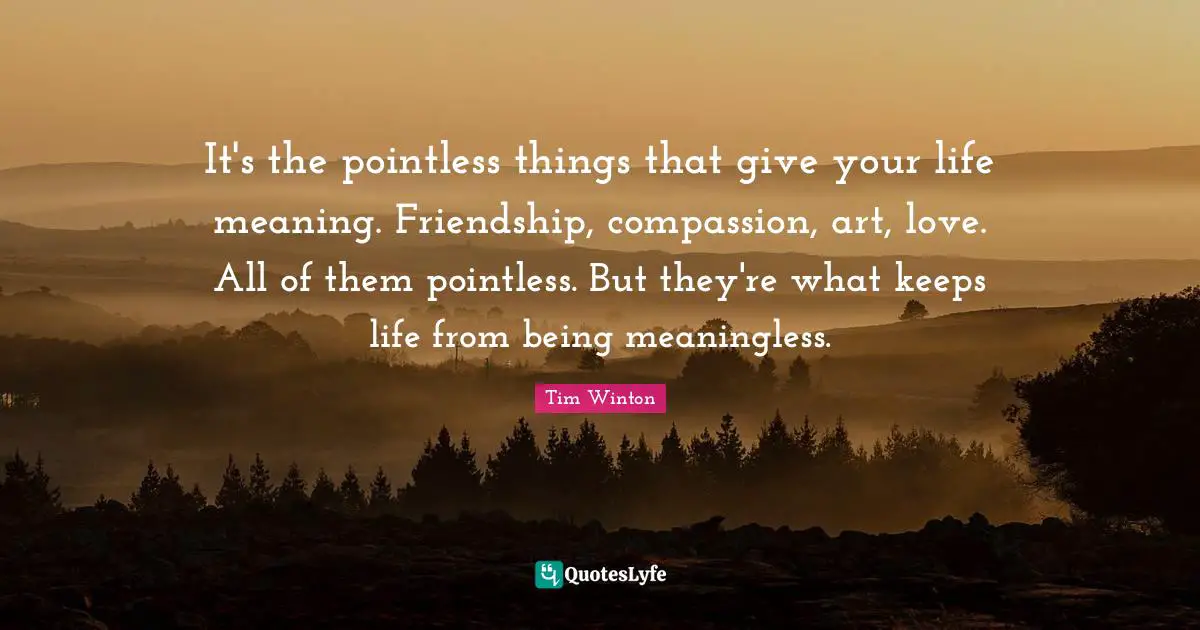 Meaningless Quotes: "It's the pointless things that give your life meaning. Friendship, compassion, art, love. All of them pointless. But they're what keeps life from being meaningless."