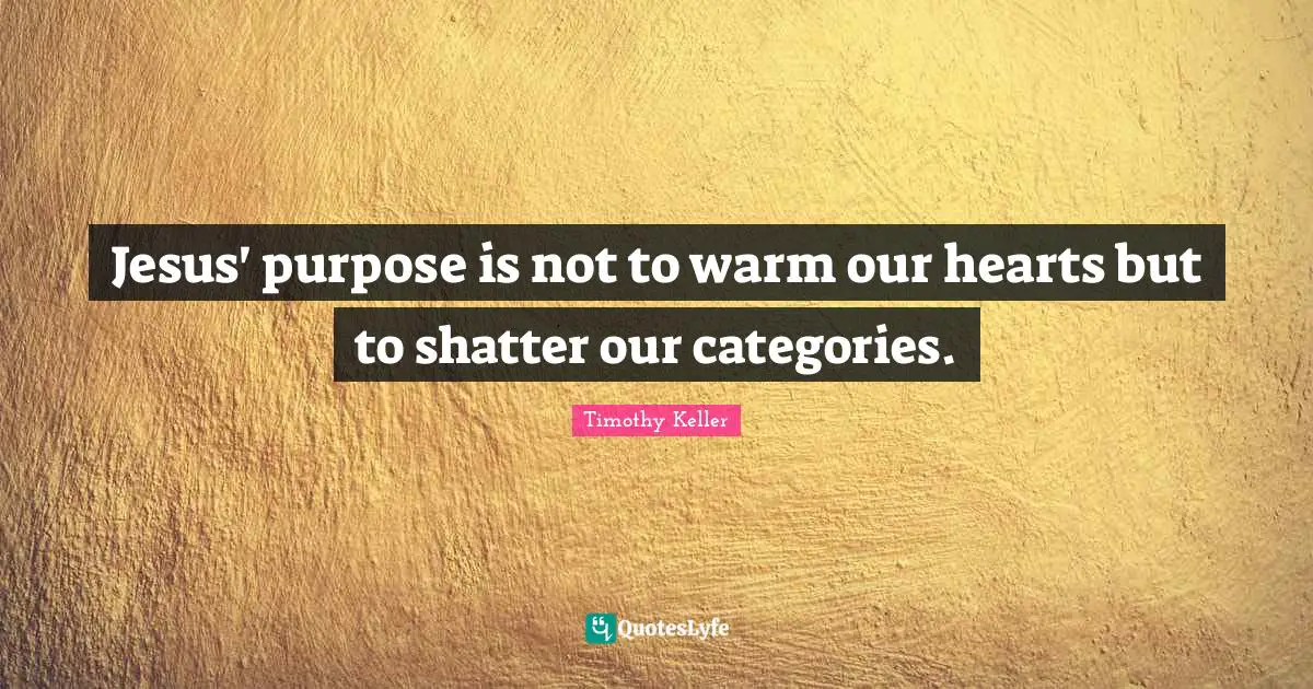 Jesus' purpose is not to warm our hearts but to shatter our categories.