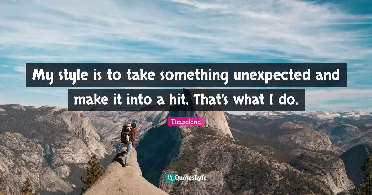 My style is to take something unexpected and make it into a hit. That's what I do.