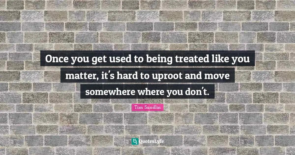 Once you get used to being treated like you matter, it's hard to uproot and move somewhere where you don't.