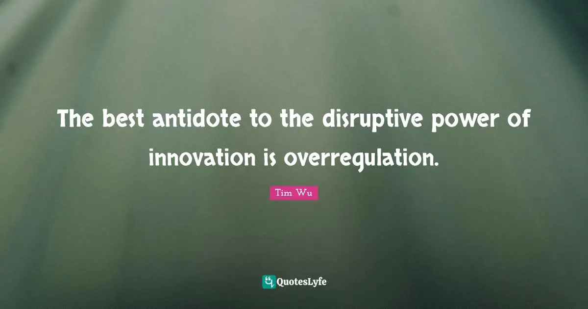 The best antidote to the disruptive power of innovation is overregulation.