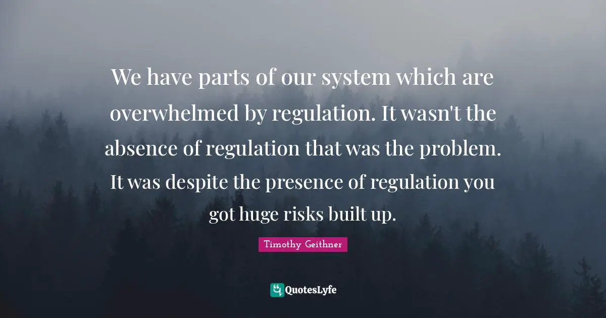 We have parts of our system which are overwhelmed by regulation. It wasn't the absence of regulation that was the problem. It was despite the presence of regulation you got huge risks built up.
