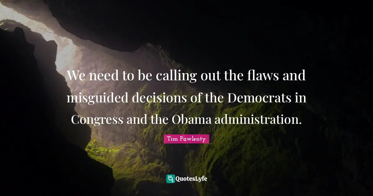 We need to be calling out the flaws and misguided decisions of the Democrats in Congress and the Obama administration.