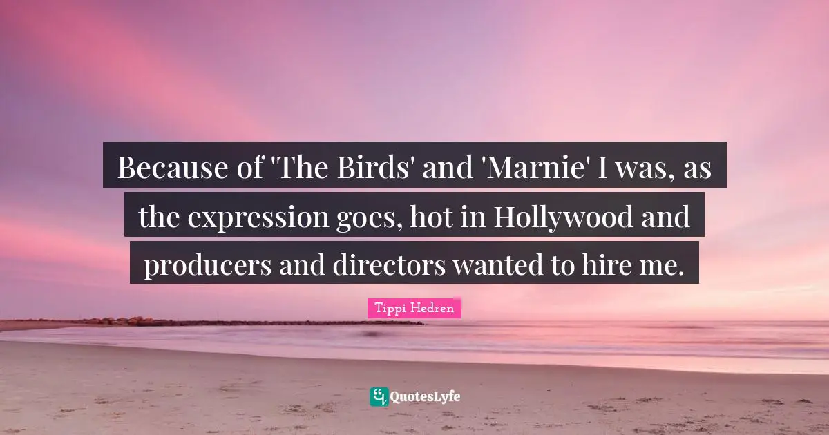 Because of 'The Birds' and 'Marnie' I was, as the expression goes, hot in Hollywood and producers and directors wanted to hire me.