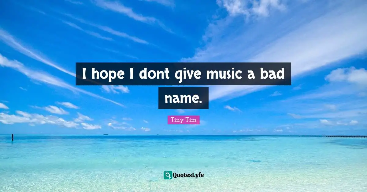 I hope I dont give music a bad name.