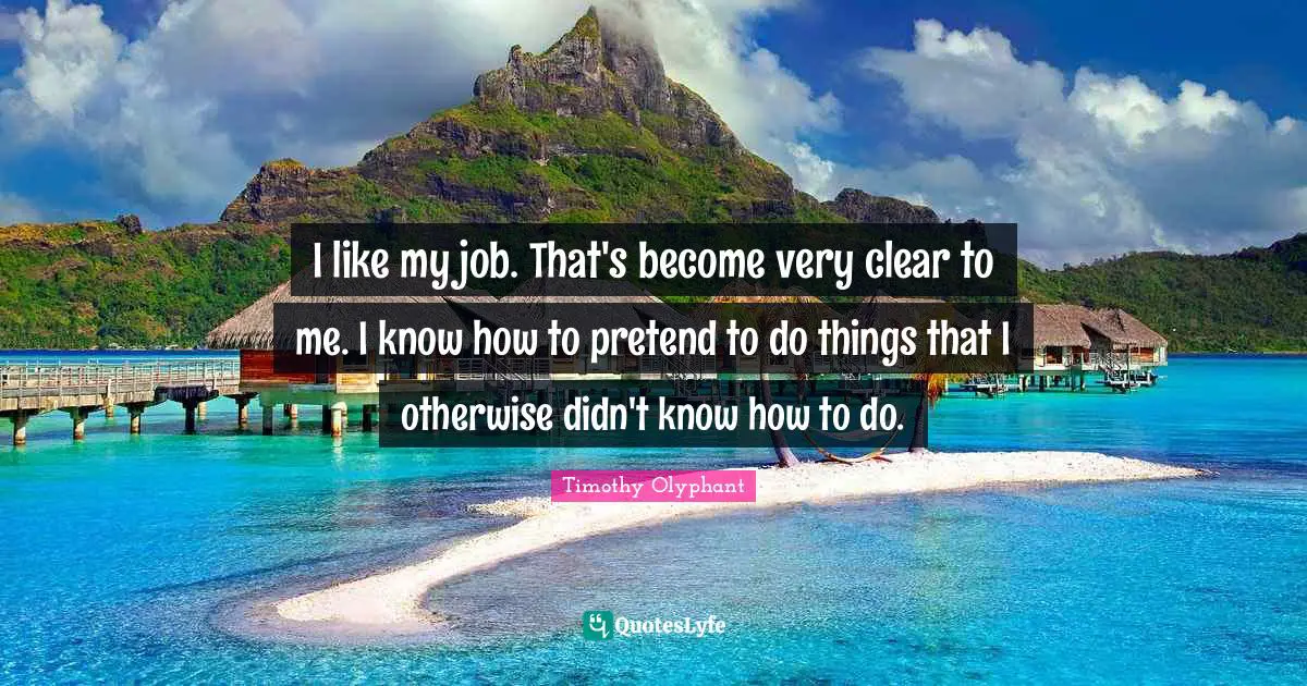 I like my job. That's become very clear to me. I know how to pretend to do things that I otherwise didn't know how to do.