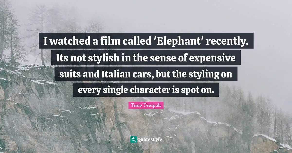 Stylish Quotes: "I watched a film called 'Elephant' recently. Its not stylish in the sense of expensive suits and Italian cars, but the styling on every single character is spot on."