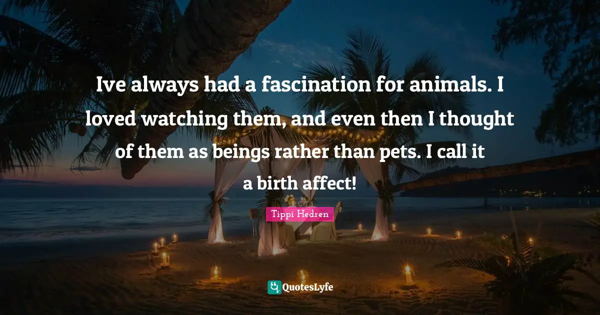 Ive always had a fascination for animals. I loved watching them, and even then I thought of them as beings rather than pets. I call it a birth affect!