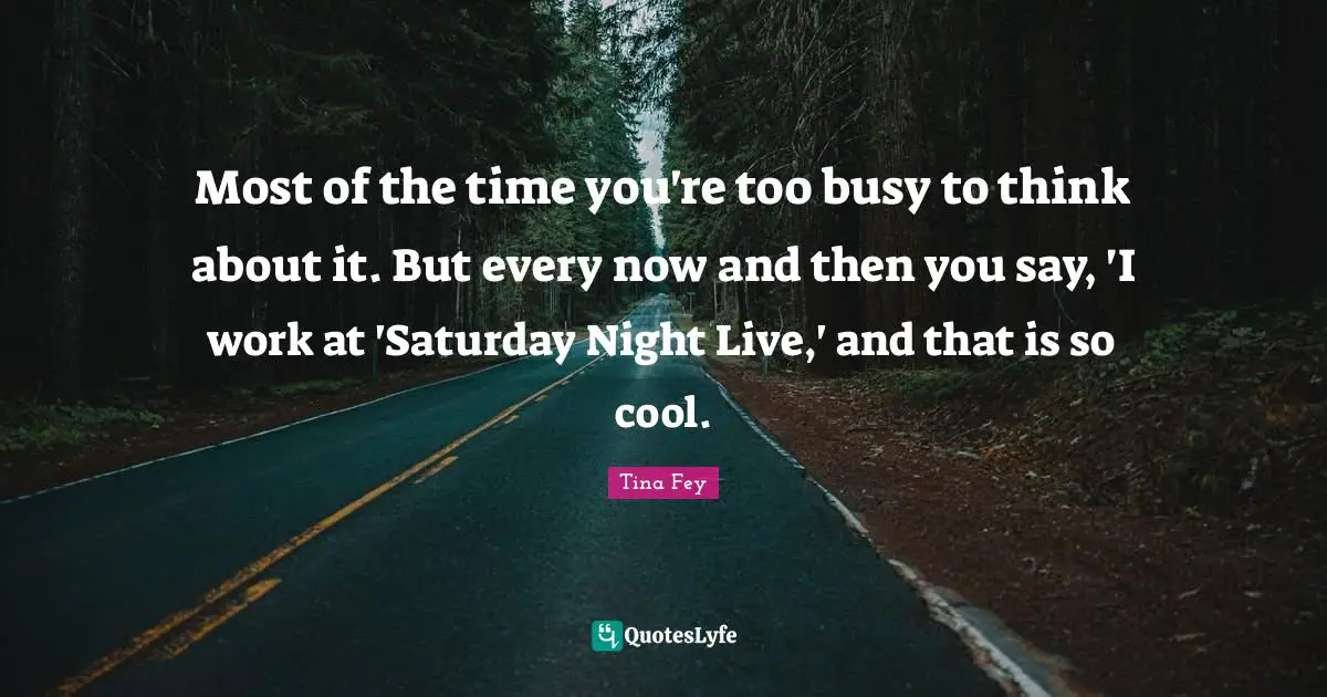 Saturday Quotes: "Most of the time you're too busy to think about it. But every now and then you say, 'I work at 'Saturday Night Live,' and that is so cool."