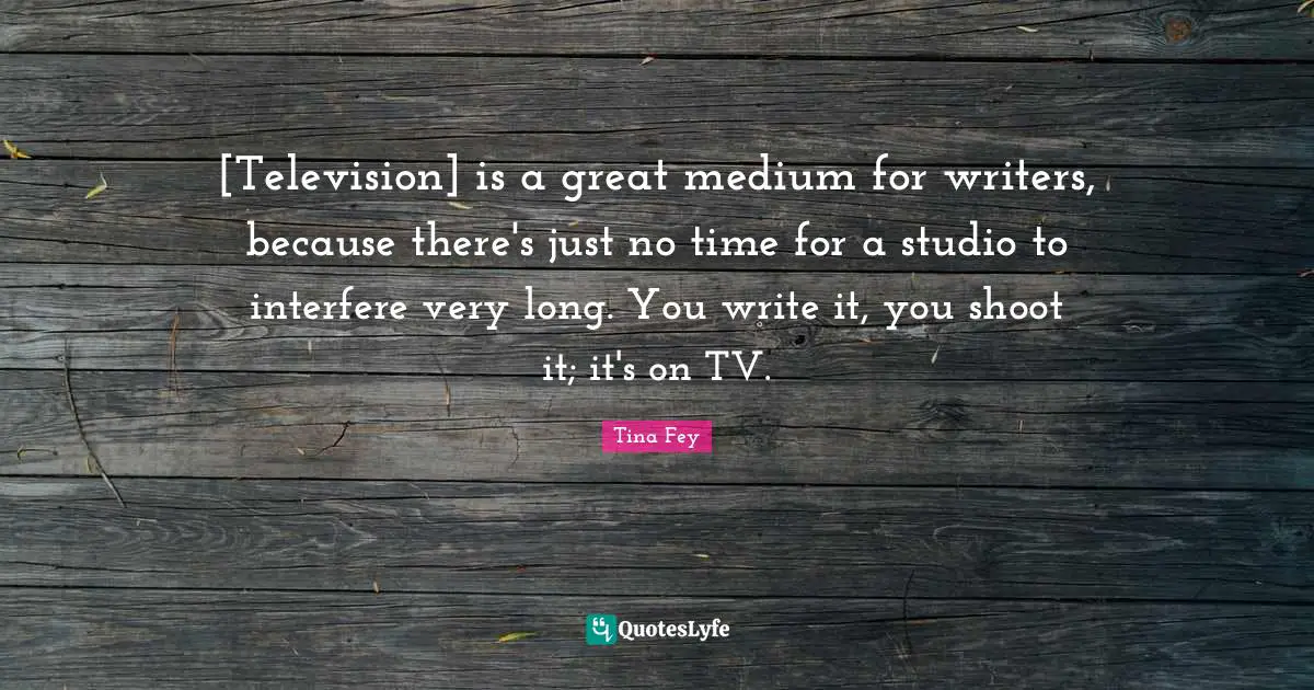 [Television] is a great medium for writers, because there's just no time for a studio to interfere very long. You write it, you shoot it; it's on TV.