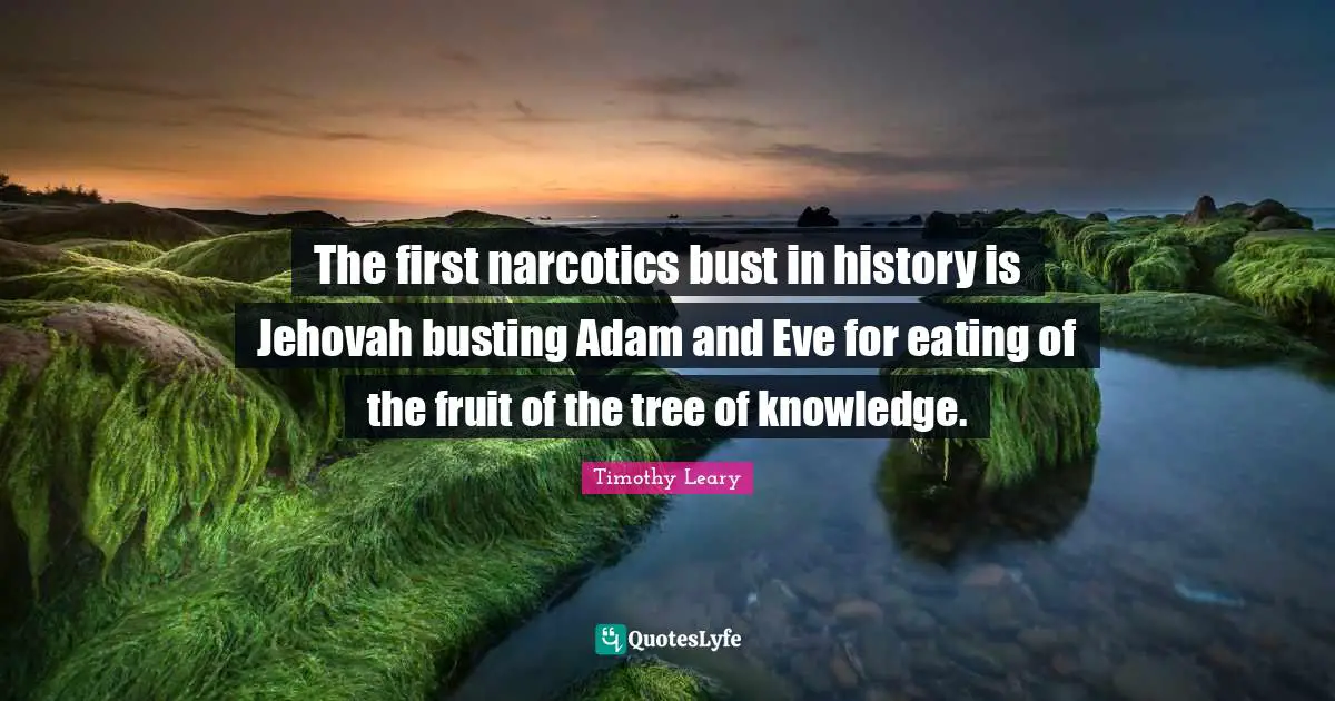 Timothy Leary Quotes: "The first narcotics bust in history is Jehovah busting Adam and Eve for eating of the fruit of the tree of knowledge."