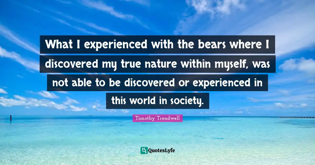 True Nature Quotes: "What I experienced with the bears where I discovered my true nature within myself, was not able to be discovered or experienced in this world in society."