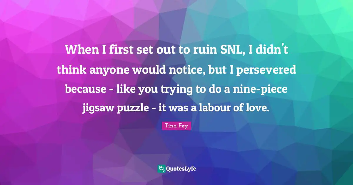 When I first set out to ruin SNL, I didn't think anyone would notice, but I persevered because - like you trying to do a nine-piece jigsaw puzzle - it was a labour of love.