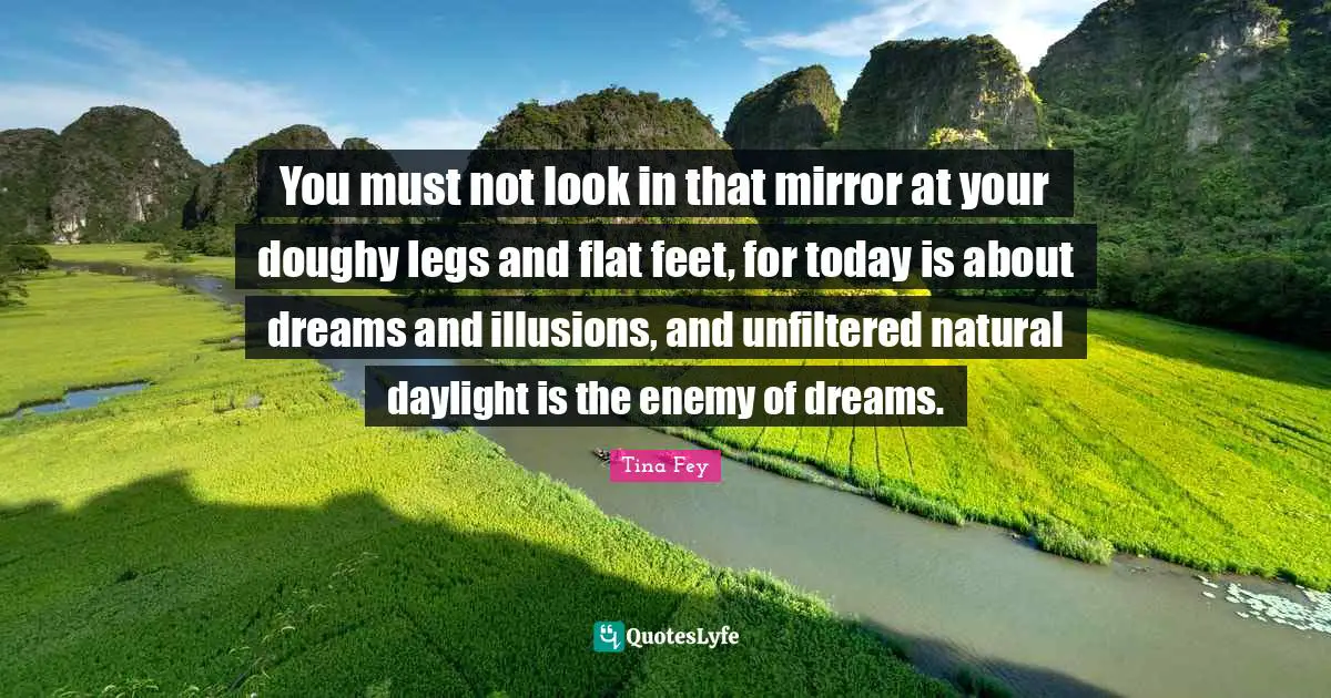 You must not look in that mirror at your doughy legs and flat feet, for today is about dreams and illusions, and unfiltered natural daylight is the enemy of dreams.