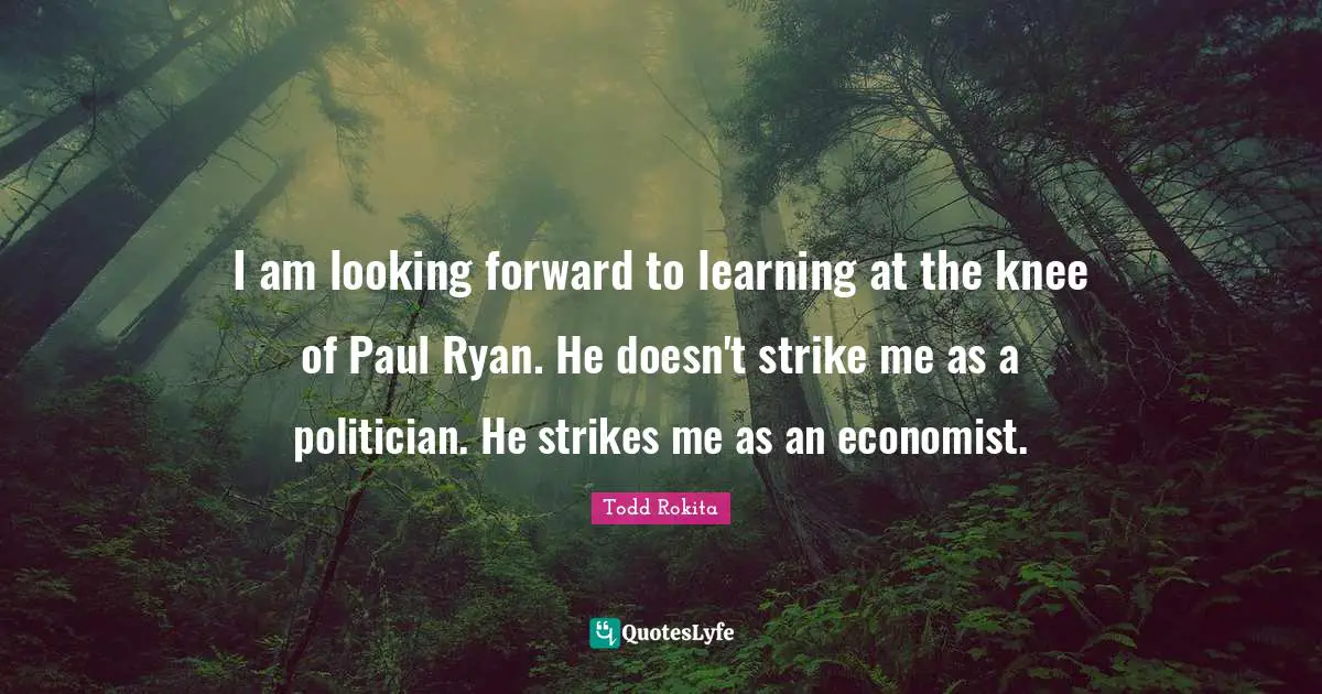 I am looking forward to learning at the knee of Paul Ryan. He doesn't strike me as a politician. He strikes me as an economist.