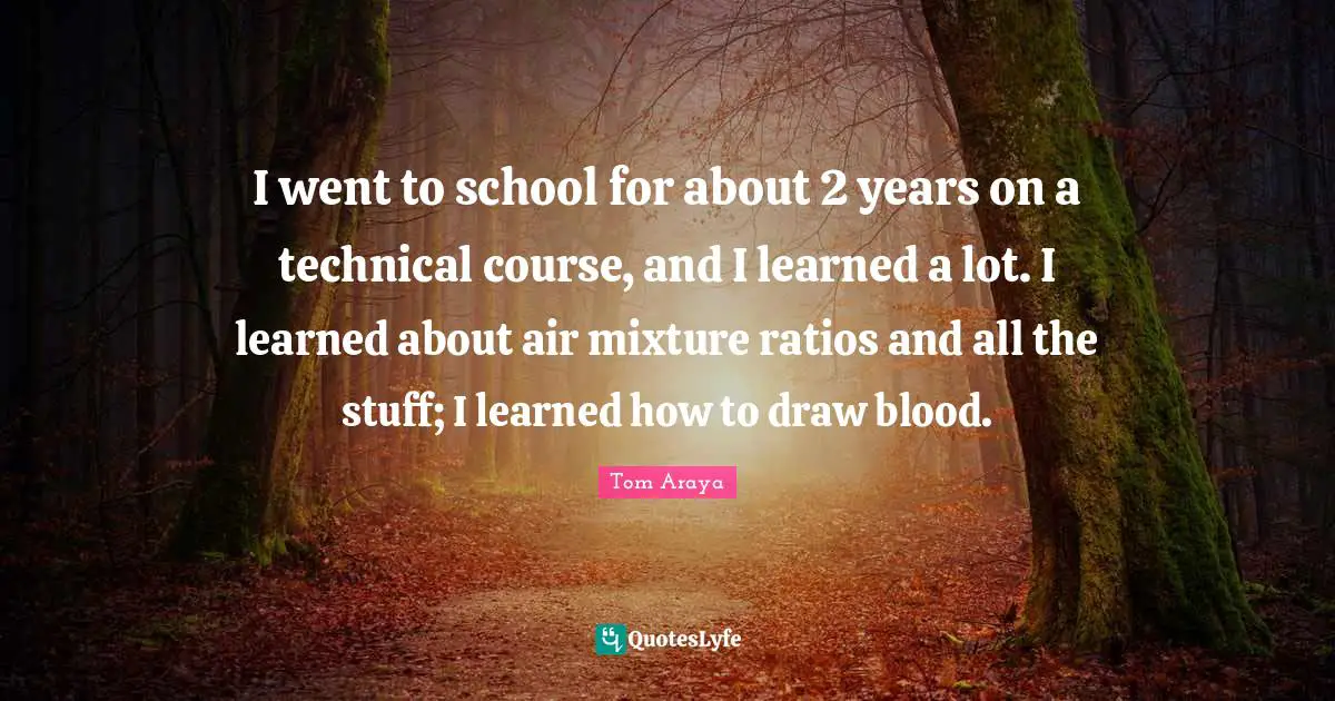 I went to school for about 2 years on a technical course, and I learned a lot. I learned about air mixture ratios and all the stuff; I learned how to draw blood.