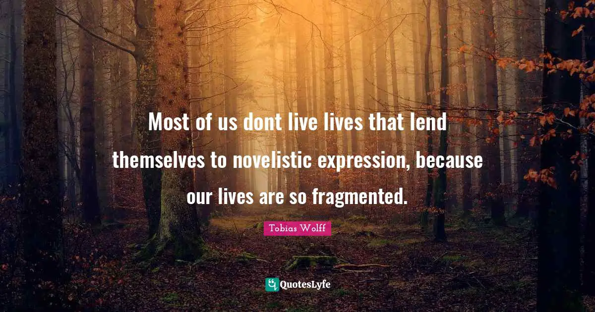Most of us dont live lives that lend themselves to novelistic expression, because our lives are so fragmented.