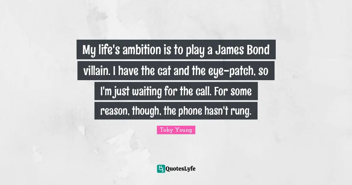 My life's ambition is to play a James Bond villain. I have the cat and the eye-patch, so I'm just waiting for the call. For some reason, though, the phone hasn't rung.
