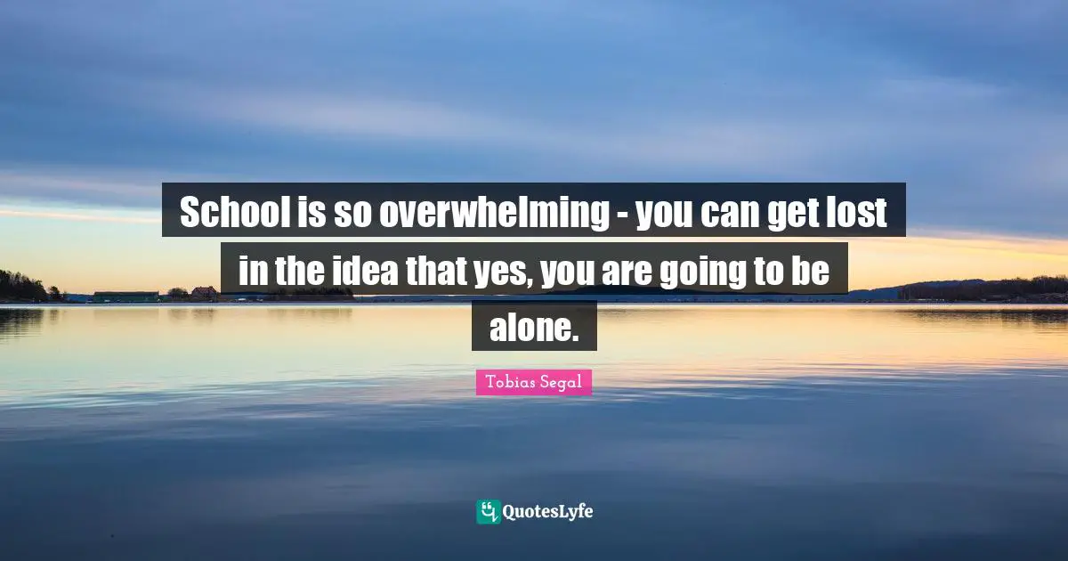 School is so overwhelming - you can get lost in the idea that yes, you are going to be alone.