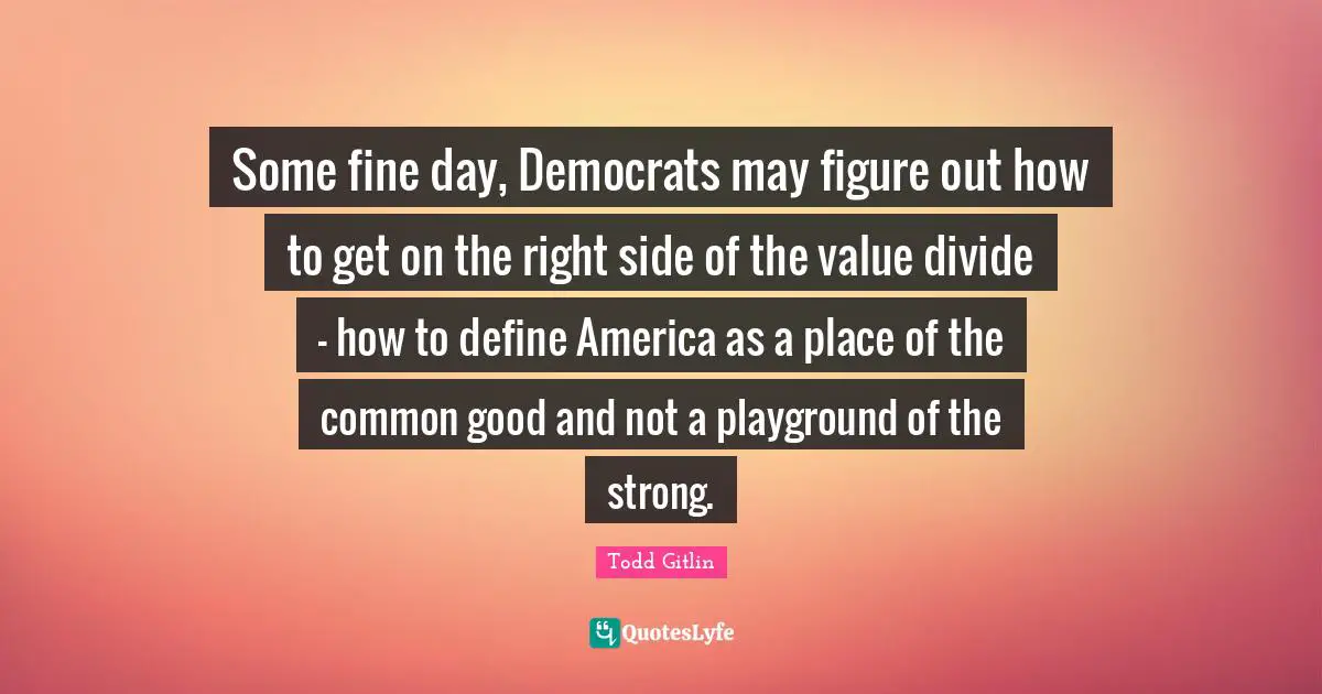 Common Good Quotes: "Some fine day, Democrats may figure out how to get on the right side of the value divide - how to define America as a place of the common good and not a playground of the strong."