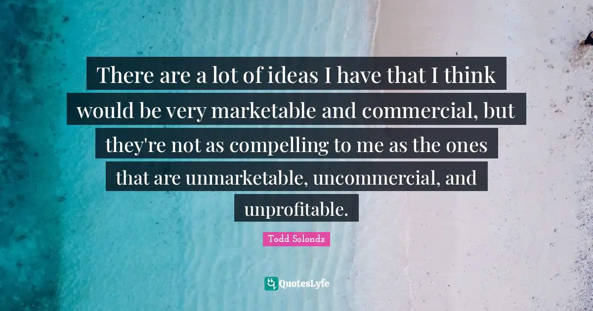 There are a lot of ideas I have that I think would be very marketable and commercial, but they're not as compelling to me as the ones that are unmarketable, uncommercial, and unprofitable.