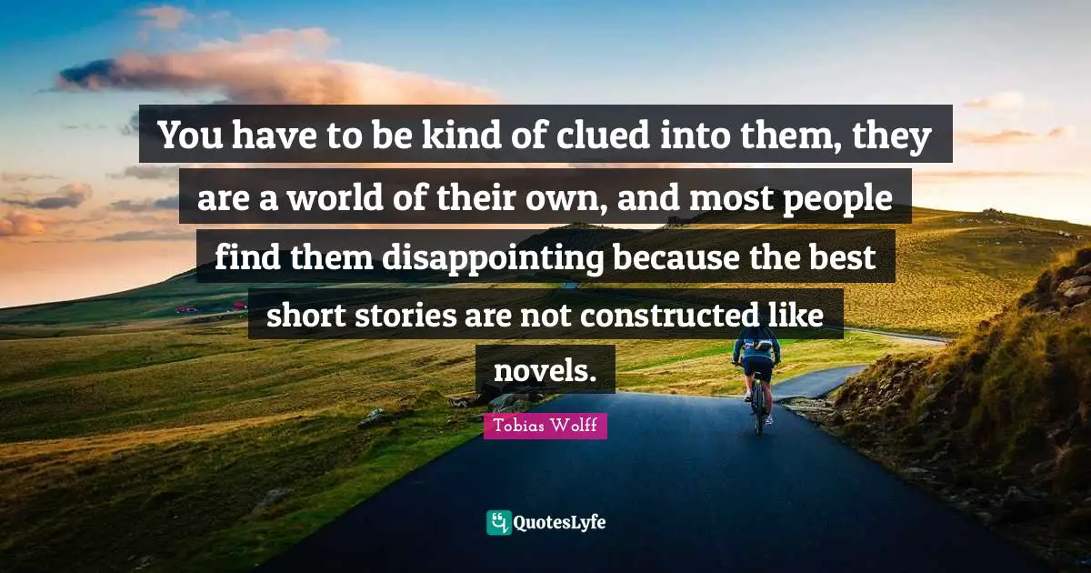 You have to be kind of clued into them, they are a world of their own, and most people find them disappointing because the best short stories are not constructed like novels.