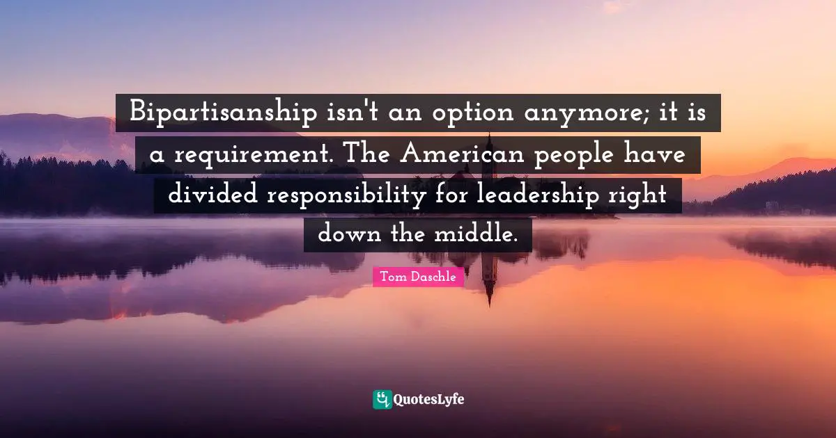 Bipartisanship isn't an option anymore; it is a requirement. The American people have divided responsibility for leadership right down the middle.