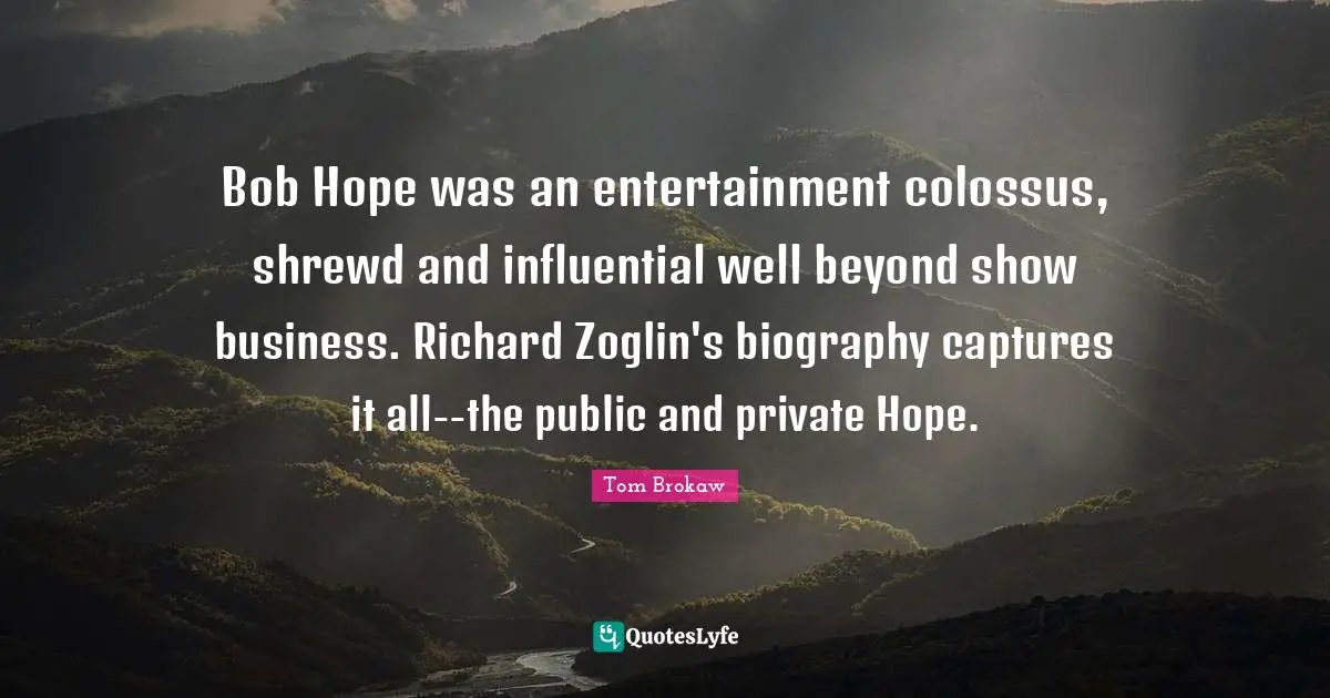 Bob Hope was an entertainment colossus, shrewd and influential well beyond show business. Richard Zoglin's biography captures it all--the public and private Hope.