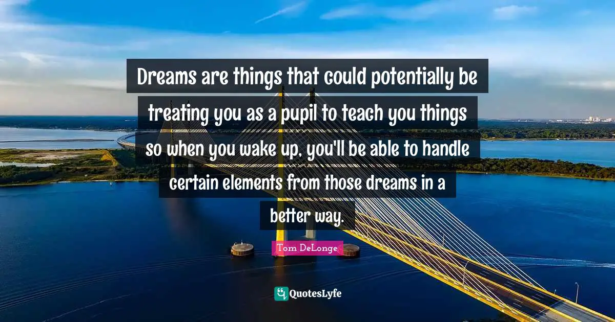 Tom DeLonge Quotes: "Dreams are things that could potentially be treating you as a pupil to teach you things so when you wake up, you'll be able to handle certain elements from those dreams in a better way."