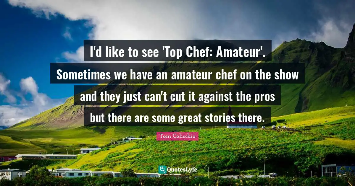 I'd like to see 'Top Chef: Amateur'. Sometimes we have an amateur chef on the show and they just can't cut it against the pros but there are some great stories there.