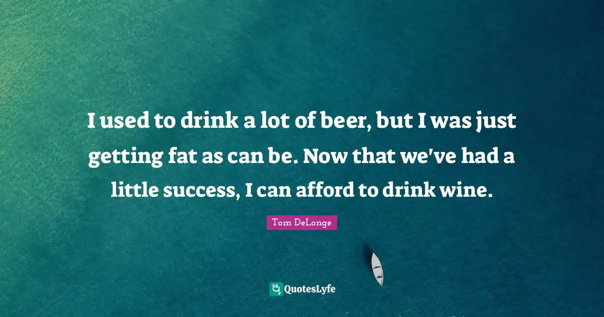 Tom DeLonge Quotes: "I used to drink a lot of beer, but I was just getting fat as can be. Now that we've had a little success, I can afford to drink wine."