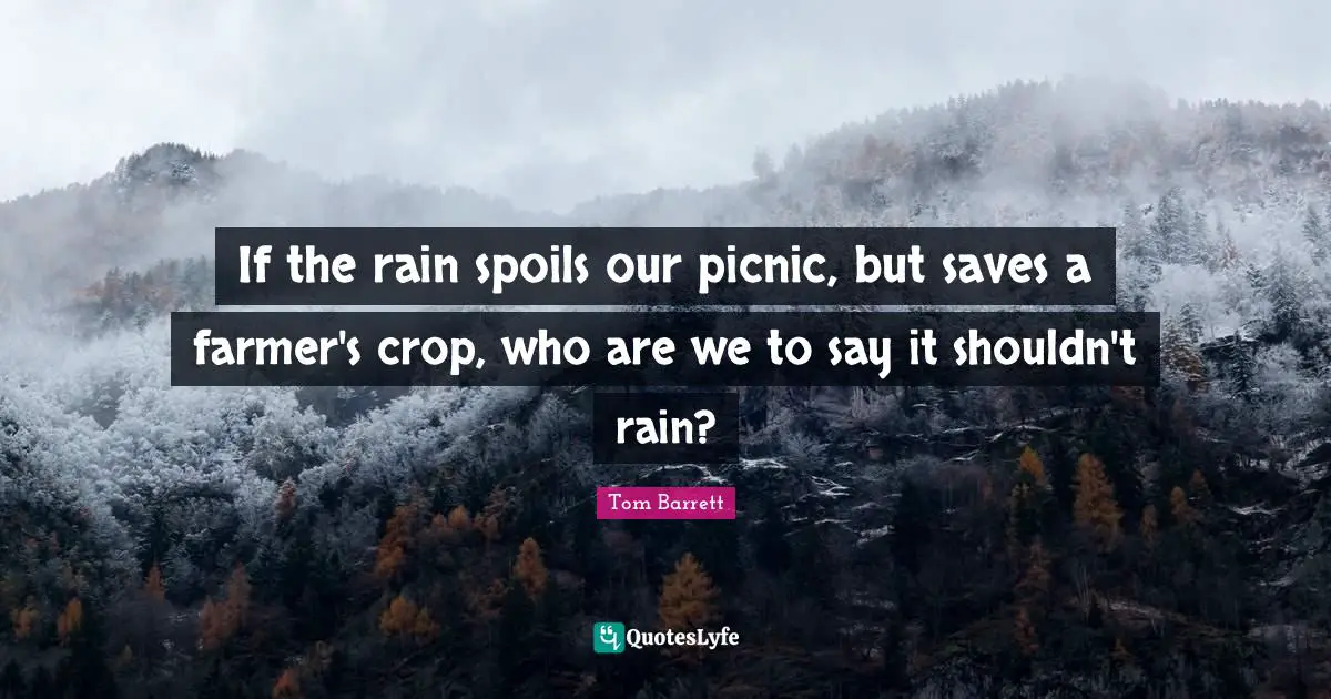 Picnics Quotes: "If the rain spoils our picnic, but saves a farmer's crop, who are we to say it shouldn't rain?"