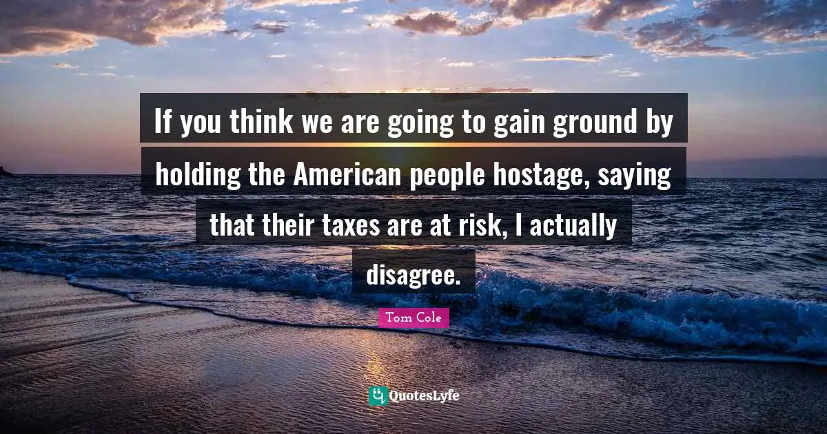 Hostage Quotes: "If you think we are going to gain ground by holding the American people hostage, saying that their taxes are at risk, I actually disagree."