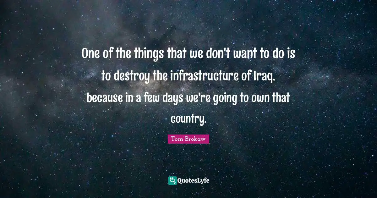 Infrastructure Quotes: "One of the things that we don't want to do is to destroy the infrastructure of Iraq, because in a few days we're going to own that country."