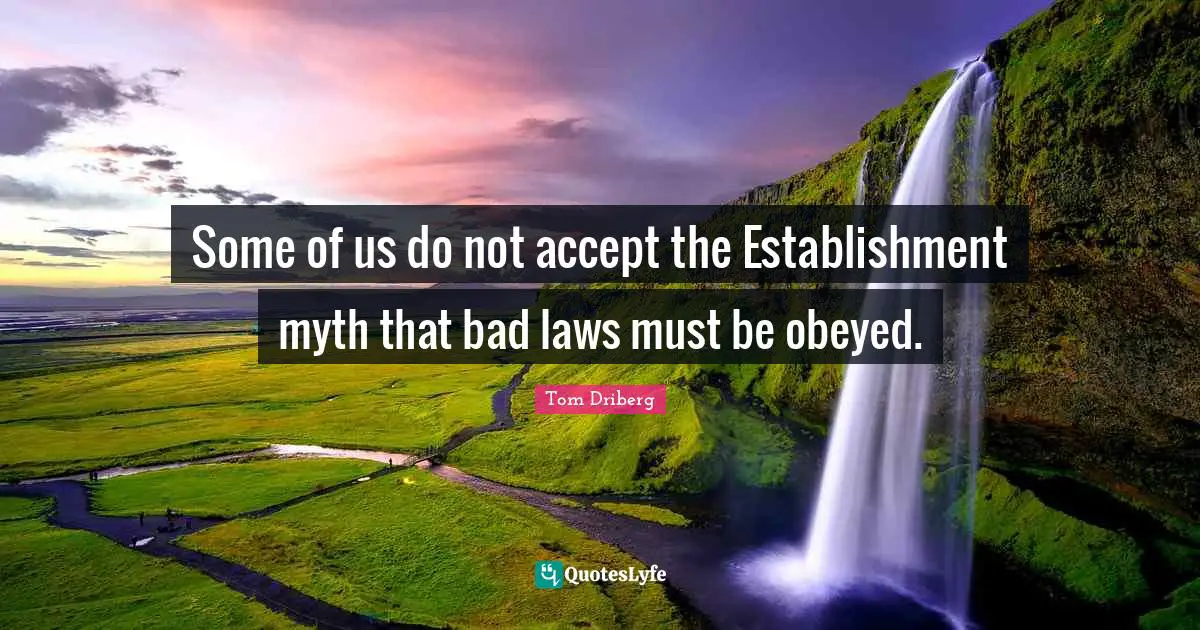 Some of us do not accept the Establishment myth that bad laws must be obeyed.