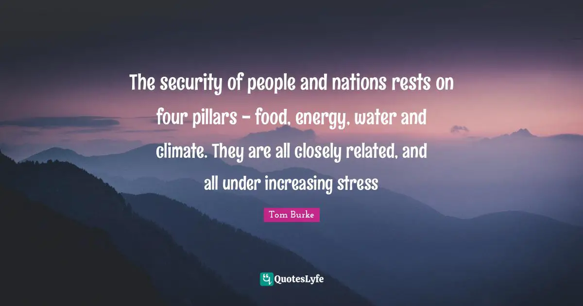 The security of people and nations rests on four pillars - food, energy, water and climate. They are all closely related, and all under increasing stress