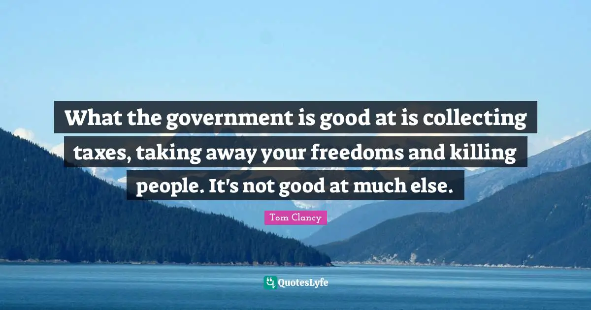 What the government is good at is collecting taxes, taking away your freedoms and killing people. It's not good at much else.