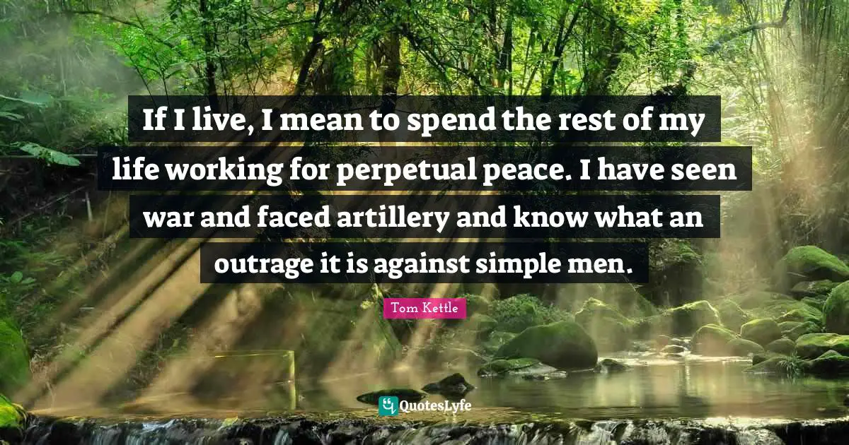 If I live, I mean to spend the rest of my life working for perpetual peace. I have seen war and faced artillery and know what an outrage it is against simple men.