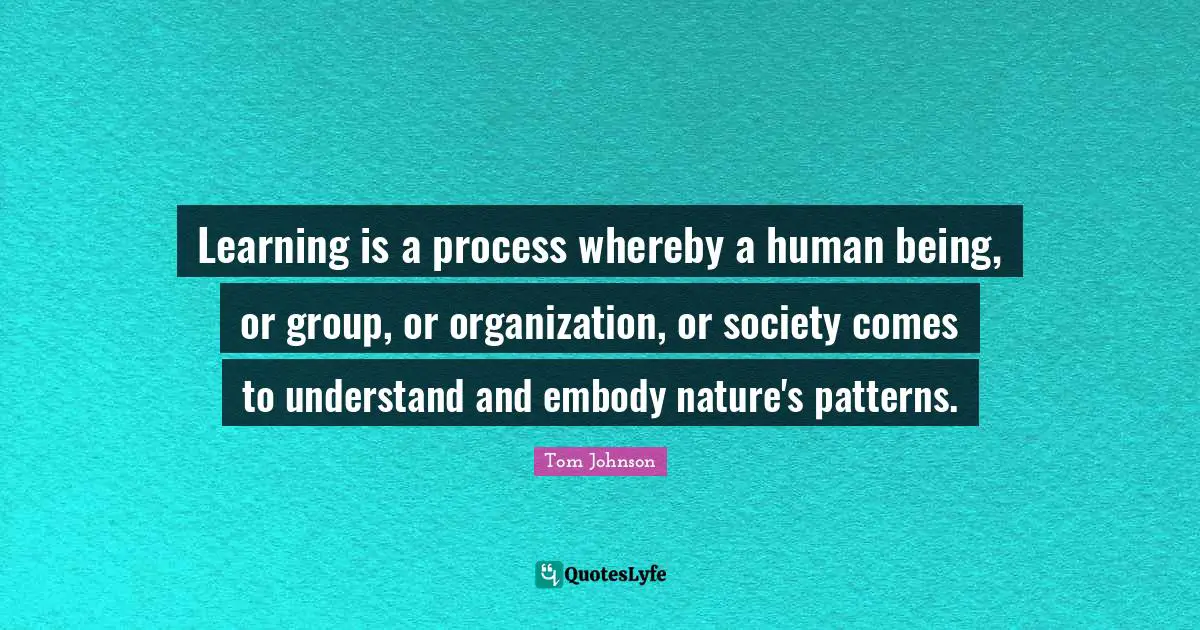 Learning is a process whereby a human being, or group, or organization, or society comes to understand and embody nature's patterns.