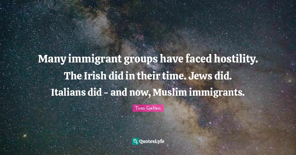 Many immigrant groups have faced hostility. The Irish did in their time. Jews did. Italians did - and now, Muslim immigrants.