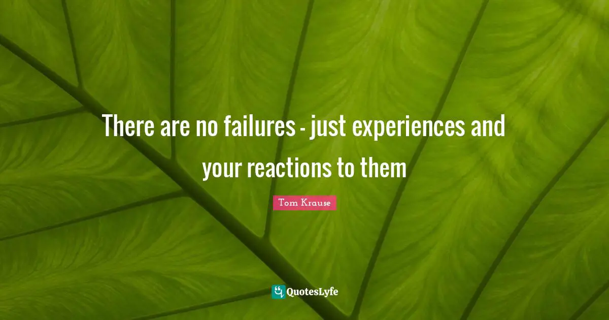 There are no failures - just experiences and your reactions to them